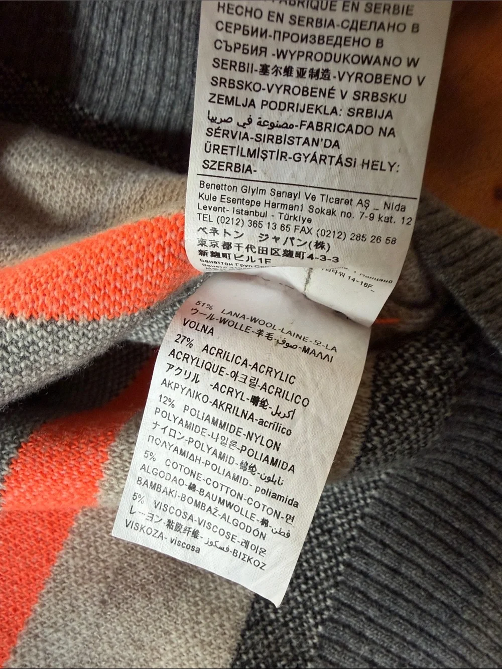 Vintage United Colors of BENETTON Ski Sweater Size XL Wool Blend